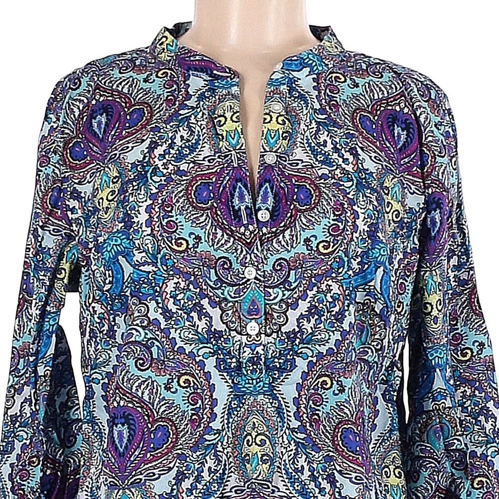 Talbots Purple And Blue Multicolor Paisley Button Down Shirt Blouse Large Petite